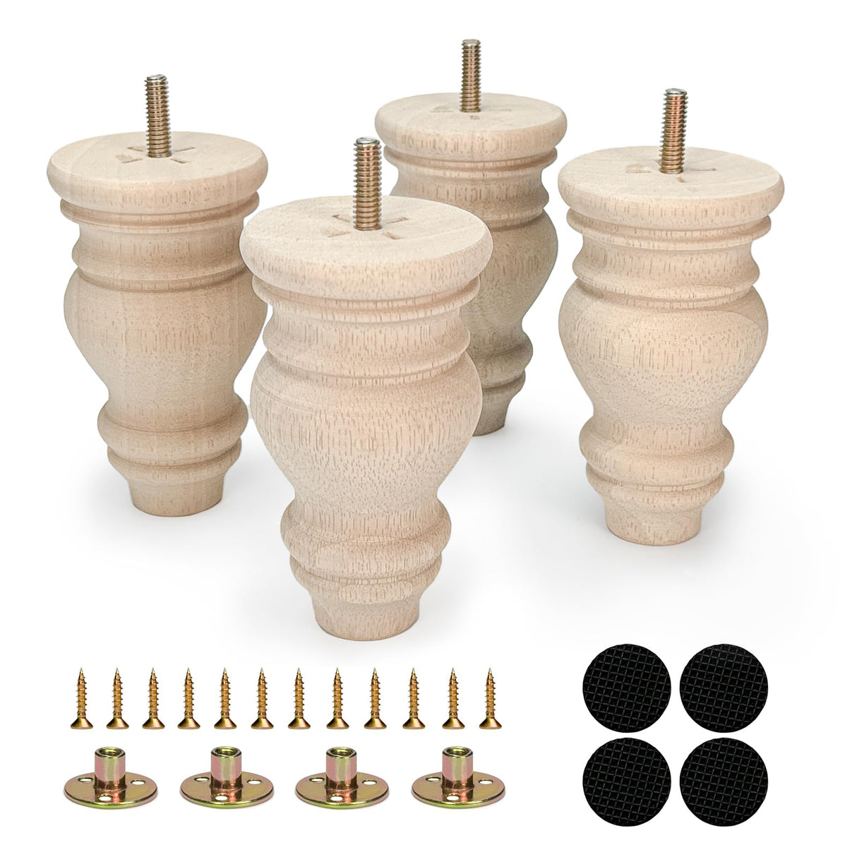 Crawopft 5 Inch Wooden Furniture Legs, Set of 4 Replacement Solid Wood Unfinished Round Furniture Bun Feet for Couch Chair Sofa Dresser Desk Table Cabinet Bed Bookcase Crawopft