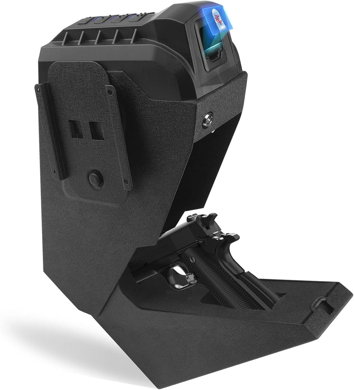 MAXSafes Gun Safe, Drop Down Handgun Safe with Super Biometric Finger Vein Recognition lock, 3 Ways Quick Access, Biometric Pistol Safe for Car, Nightstand, Wall Mount, Desk, Vehicle CA DOJ approved MAXSafes