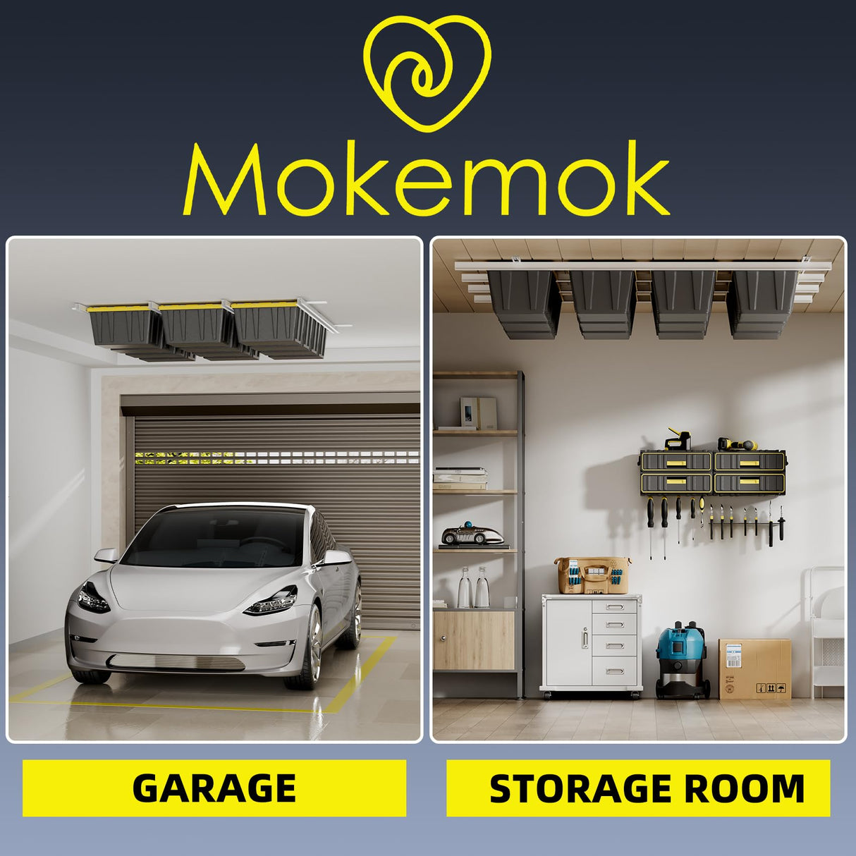 Mokemok Overhead Garage Storage Rack Extra Large-Organizes Up to 15 Tote Bins 0.1-inch Thickened Heavy Alloy Steel Garage Tote Storage System with Adjustable Rails-Ceiling Storage Rack Mokemok
