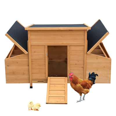 RUNVA Chicken Coop, Large Wooden Chicken Hutch with 6 Nesting Boxes, Outdoor Hen House,Small Animal Cages, Duck Houses