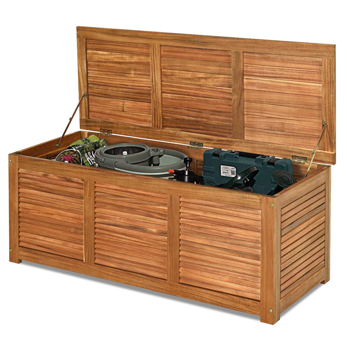 FANTASK 47 Gallon Acacia Wood Deck Box: Stylish Outdoor Storage & Seating Solution FANTASK
