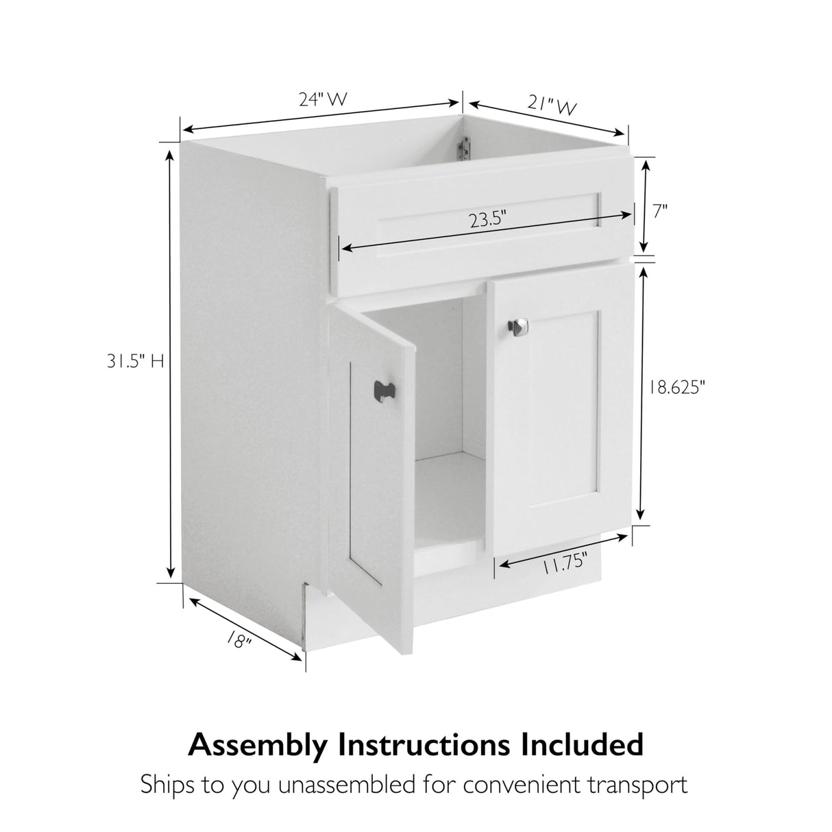 Brookings 24 Inch Bathroom Vanity, Ready to Assemble, Solid Wood, Sherwin Williams® White – Design House, 586933 Design House
