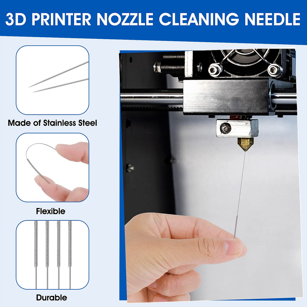 60 Pcs 3D Printer Nozzle Cleaning Kit, 3D Printer Nozzle Cleaner, 0.4 mm Nozzle Needle, Stainless Steel Cleaning Needles for 3D Printer Accessory Prasacco