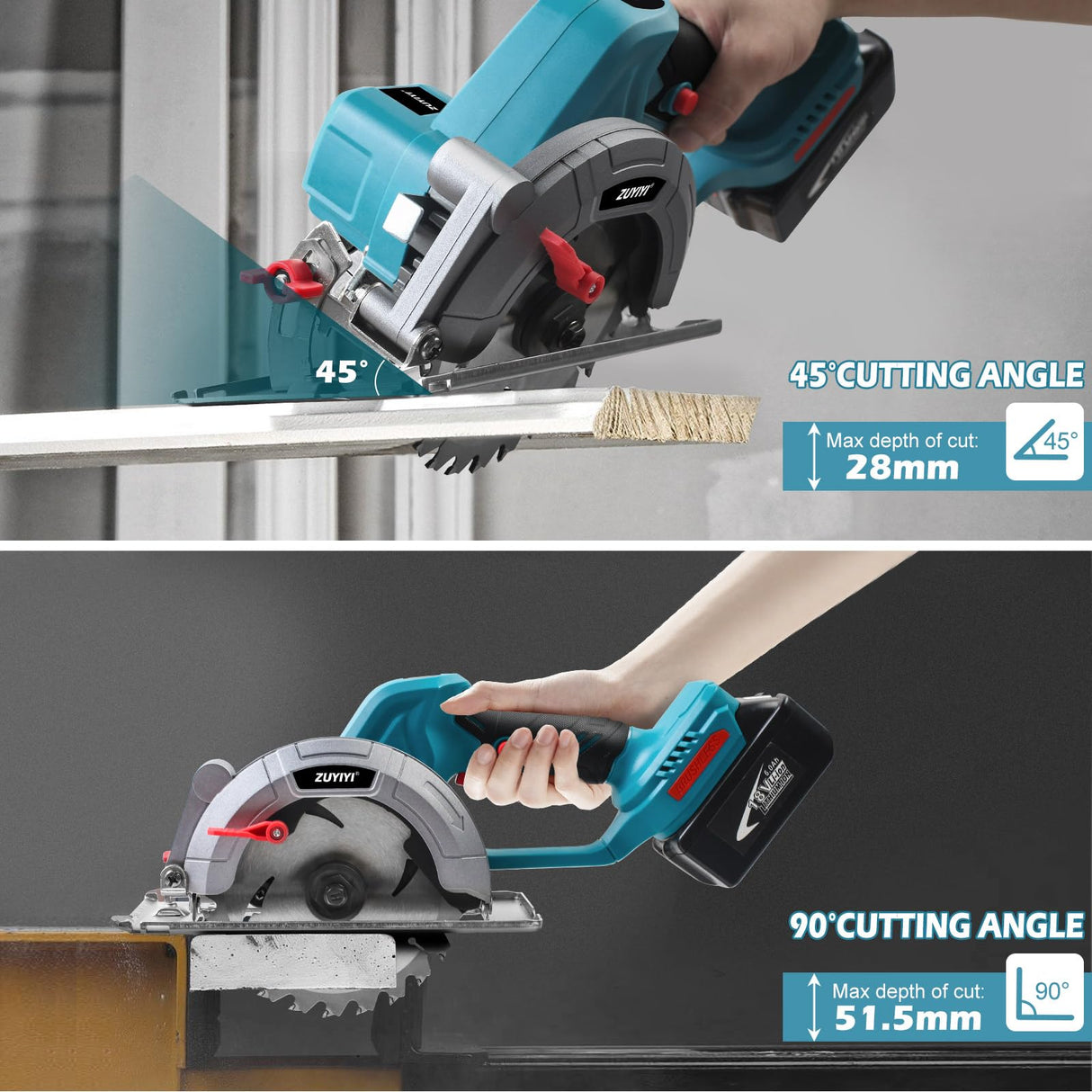 ZUYIYI 6 Inch Cordless Mini Circular Saw for Makita 18V Battery(Not Inclued), 12000RPM 2"(90°) Cutting Depth, Brushless Compact Tile Saw for Wood, Tile, Metal, Plastic, for 5-1/2, 5-3/8 Inch Blade ZUYIYI