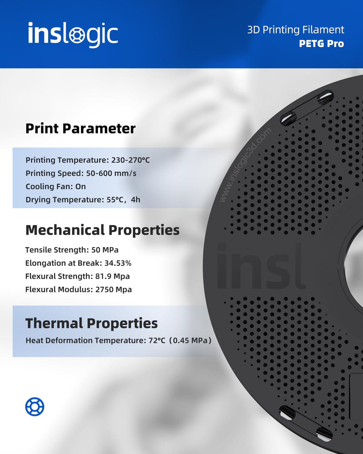 Inslogic PETG Pro 3D Printer Filament 1.75 mm, High-Speed Matte PETG Filament, Stronger Toughness, 1 kg Spool, Dimensional Accuracy +/- 0.02 mm, Compatible with FDM Printers, Black Inslogic