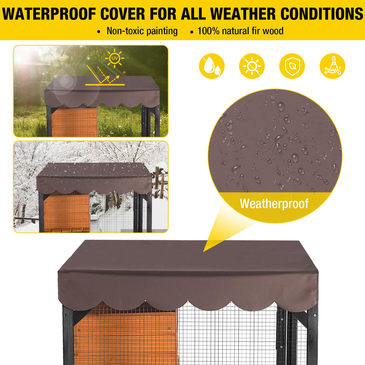 Aivituvin Outdoor Catio Cat Enclosures on Wheels Cat House 70.9" Large Kitty House with Upgraded Resting Box,Waterproof Roof Cover,Brown Aivituvin