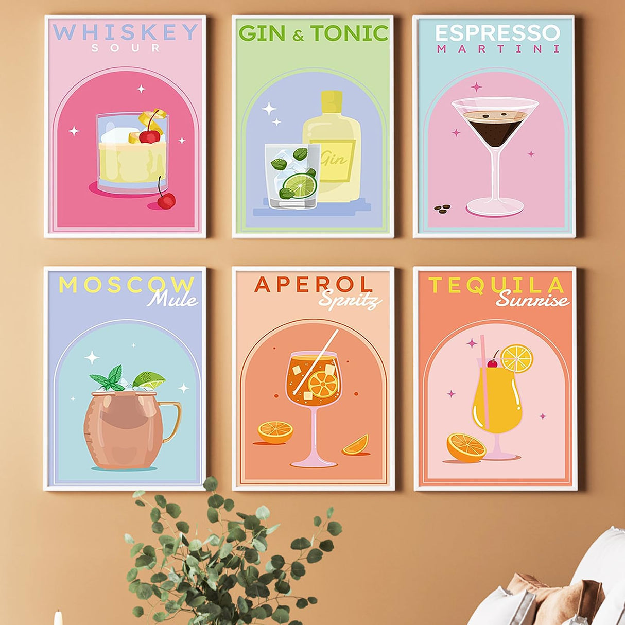 YALKIN 6 Packs Paint by Number Kits for Adults Beginners, DIY Acrylic Painting by Number Kits on Canvas Without Frame, Cocktail Adults Paint by Number for Home Wall Decor Gifts 20x30CM/7.8x11.8IN YALKIN