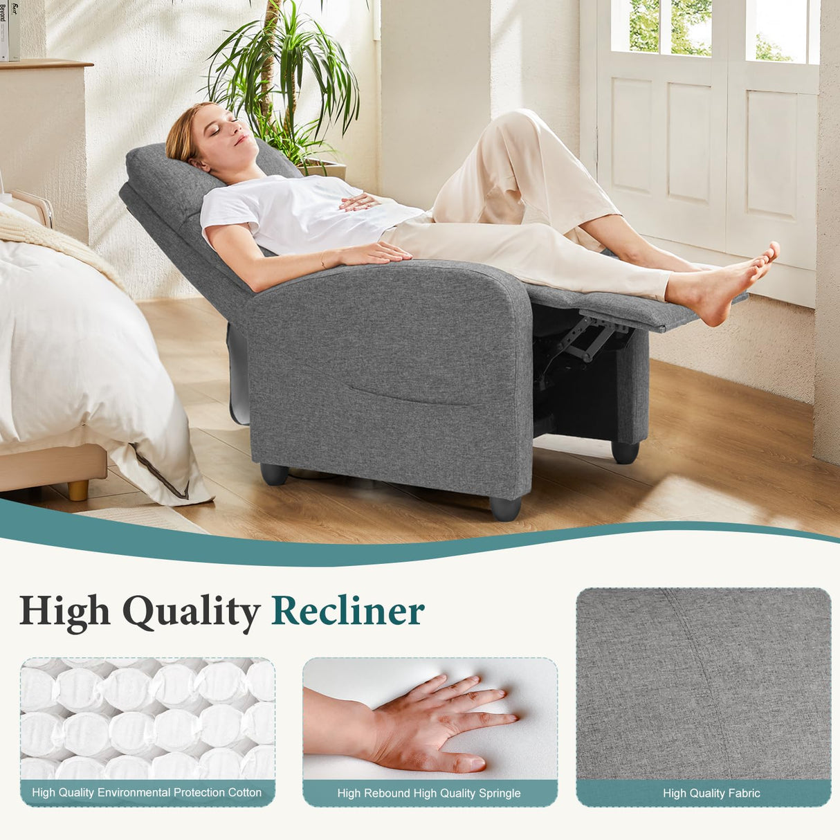 SMUG Recliner Chair for Living Room, Leather Recliners, Home Theater Seating with Lumbar Support with Adjustable Backrest and Footrest, Modern Living Room Furniture with Padded Seat, Grey Seating SMUG