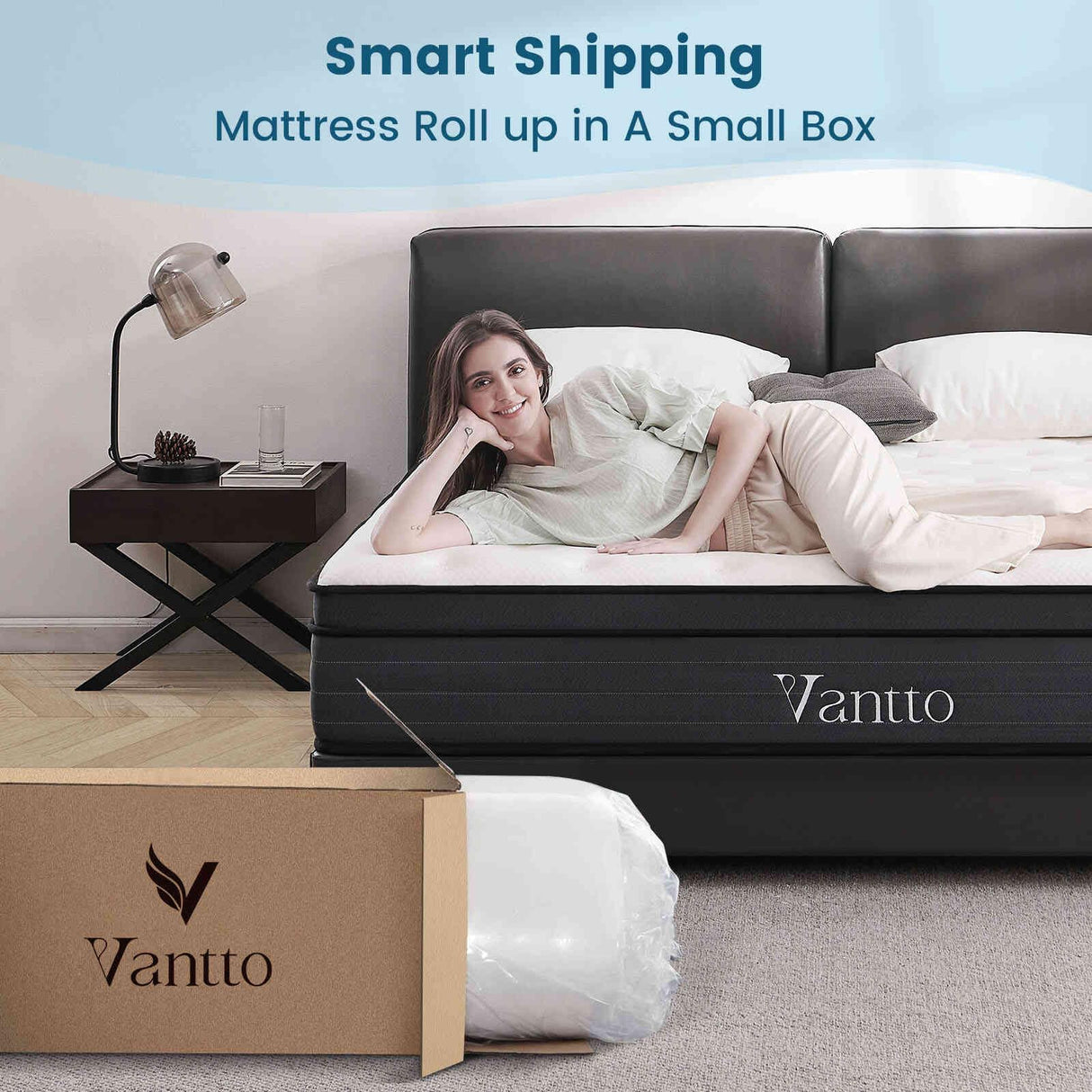 Vantto Queen Size Mattress, 12 Inch Hybrid Memory Foam Mattress in a Box with Pocket Springs for Motion Isolation Pressure Relief, CertiPUR-US, 100 Nights Trial Vantto