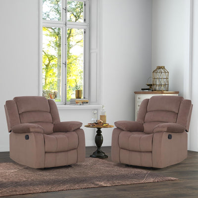 ANJ Fabric Recliner Chair Set of 2, with Overstuffed Arm and Back, Comfy Chocolate Manual Reclining Chairs for Adults, Living Room Single Sofa Recliners