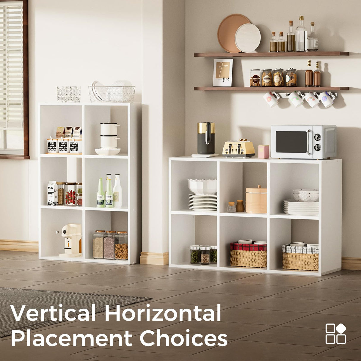 COMHOMA 6 Wood Cube Storage Organizer with Open Back and Removable Back Panels, 11In White Cube Storage Bookshelf, Cubicle Shelf Bookcase for Home Office Bedroom Living Room, Vertical or Horizontal COMHOMA