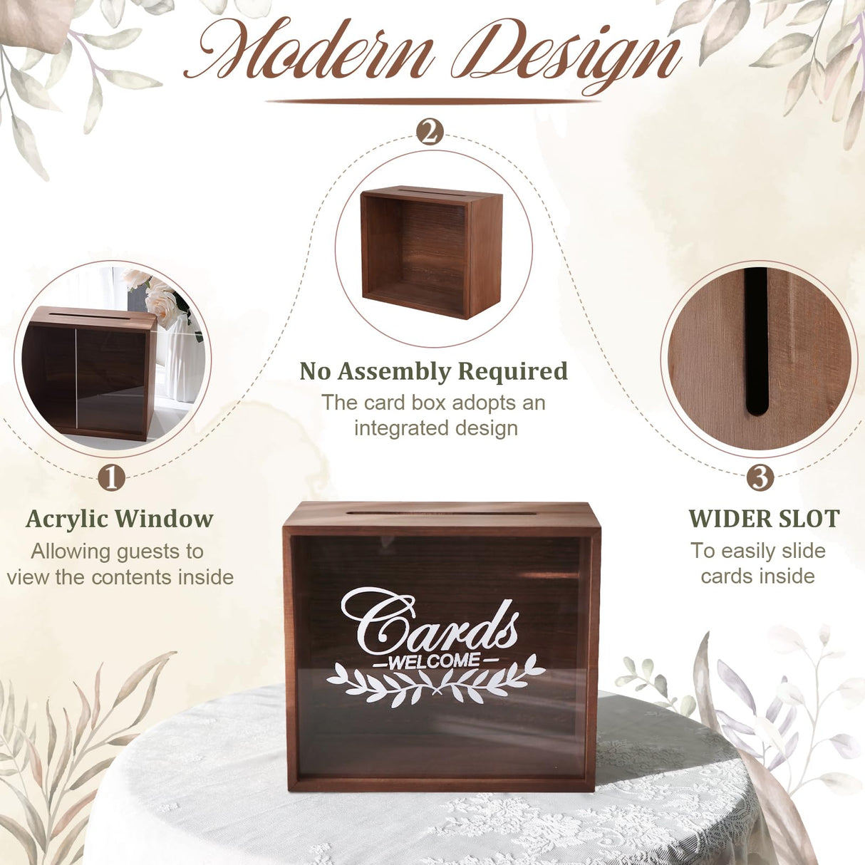 OurWarm Wooden Wedding Card Box with Slot, Money Gift Card Box for Wedding Reception, Rustic Envelope Card Box Storage for Party, Birthday, Graduation, Baby Shower, Honeymoon Funds, Wedding Gift OurWarm