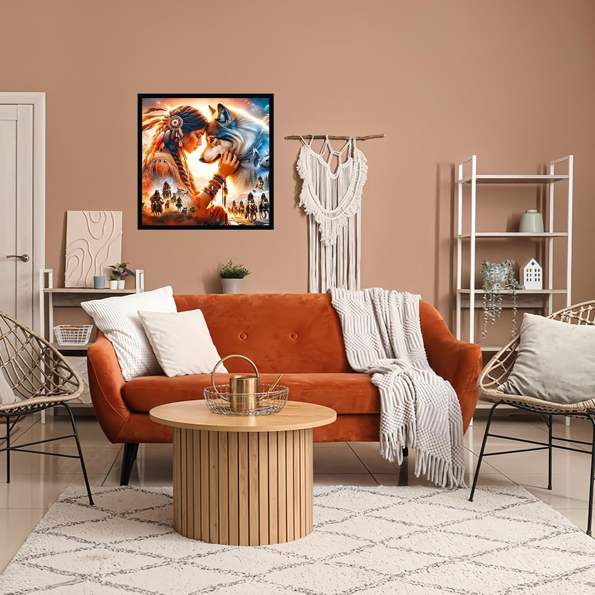 CHWGLFGG 5D Diamond Art Kits for Adults Beginners, Indian Woman and Wolf Diamond Painting Kits, DIY Full Round Drill Paint by Diamonds Dot Gem Art for Adults, Home Wall Decor 13.7X 13.7 Inch CHWGLFGG