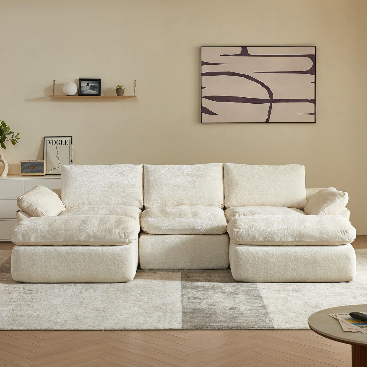 Vamcheer Modular Sectional Cloud Couch, Utra Soft U Shaped Couch with 2 Movable Ottoman, Deep Seat Boneless Couches for Living Room Bedroom, No Assembly Required, Beige Vamcheer