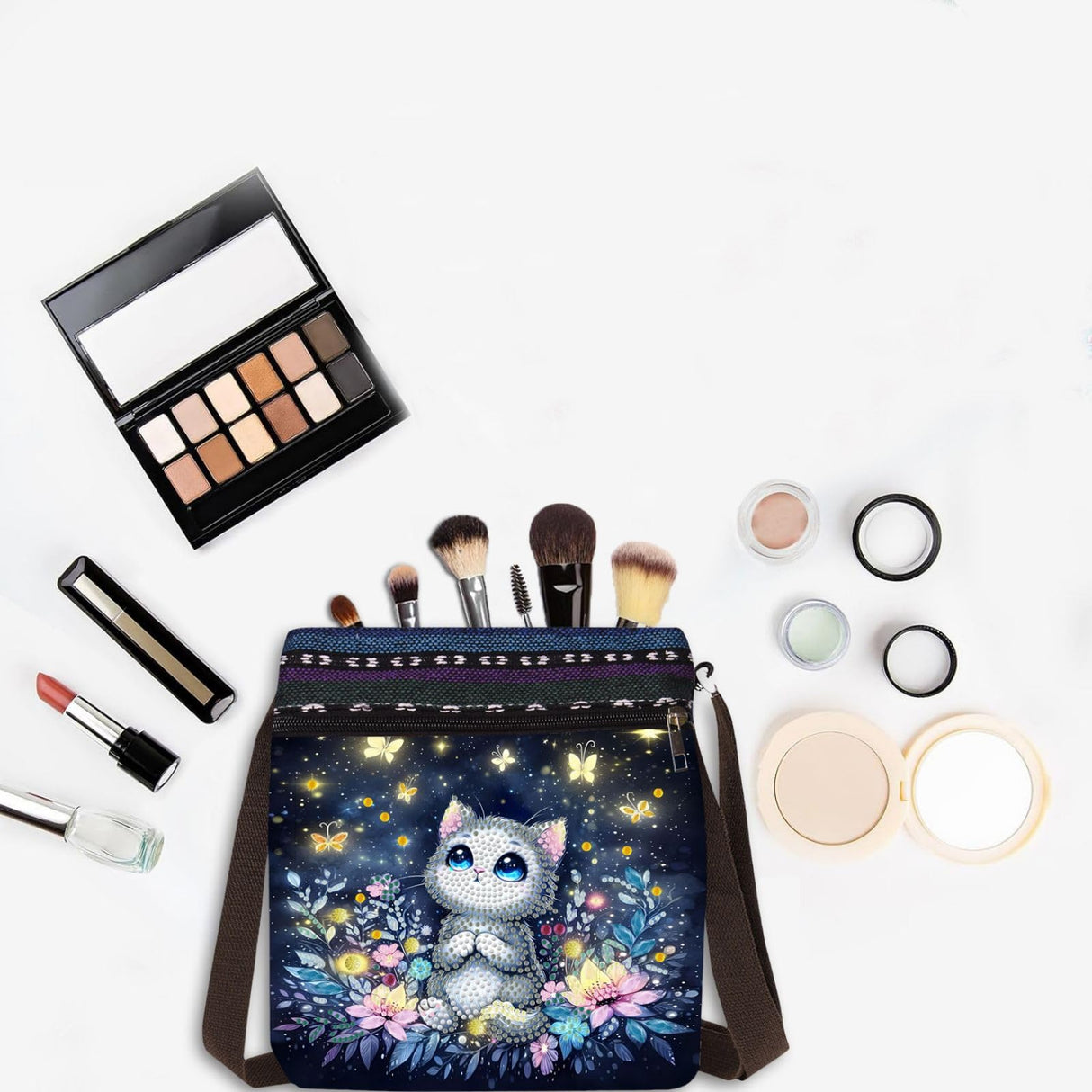 ARTopet DIY Diamond Art Painting Canvas Crossbody Bag Black Ethnic Minority Shoulder Purses Beach Bag Special Shaped Crystal by Numbers Mosaic Kits for Women-Cat ARTopet