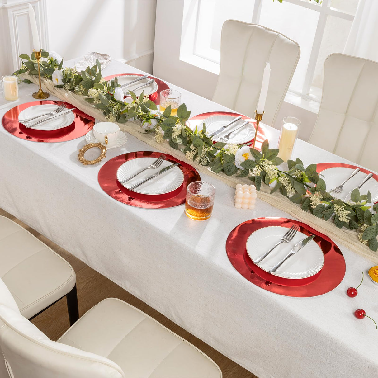 SHACOS 100Pcs Round Red Placemats, 13" Paper Place Mats Disposable for Dining Table, Charger Plates Table Mat for Christmas Dinner Party Wedding Birthday Banquet Table Setting Decor SHACOS