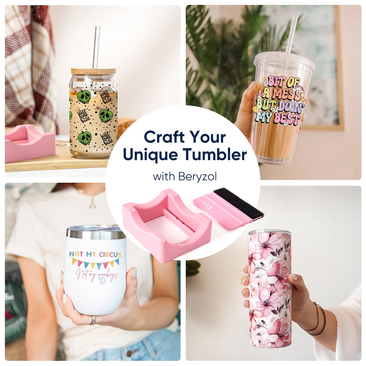 Beryzol Silicone Cup Cradle, Cup Cradle for Tumblers Use to Apply UV DTF Decal/Apply Vinyl Decals - Keep Mugs in Place with Felt Squeegee Beryzol