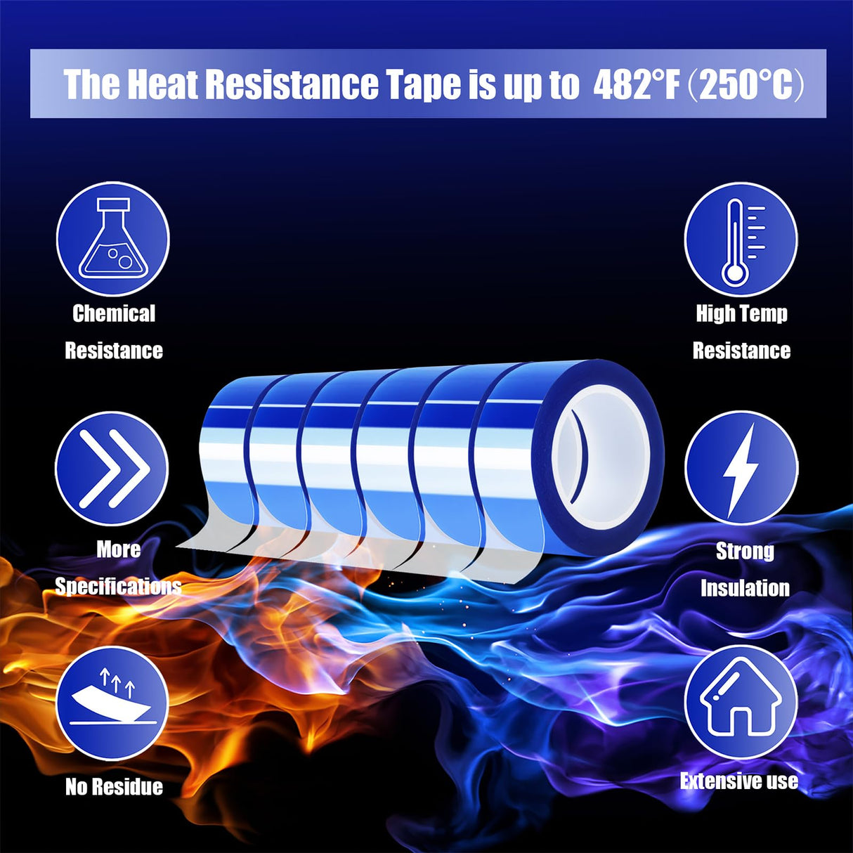 MEBMIK 6 Rolls 20mm x16m(52FT) Blue Heat Tape High Temperature Heat Resistant Tape Heat Transfer Tape for Heat Sublimation Press Vinyl,No Residue MEBMIK