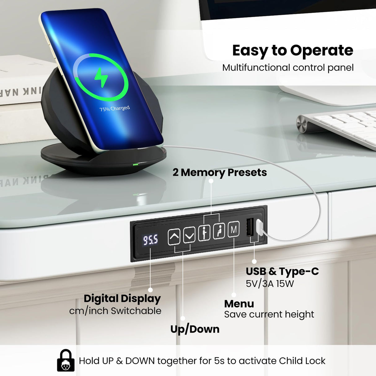 Tangkula Glass Standing Desk with Drawer, 48” x 24” Height Adjustable Electric Stand Up Desk with Tempered Glass Top, Sit Stand Desk with Memory Positions & USB Type-C Outlets for Home Office (White) Tangkula