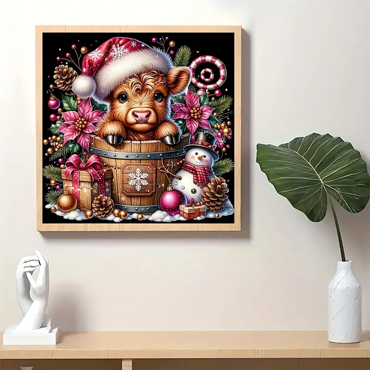 Christmas Cow Snowman Pine Cone Diamond Art Painting Kits for Adults, Diamond Painting Kits for Adults Beginners, 5D DIY Full Drill Diamond Dot Gem Art Kits for Adult, Home Wall Decor 13.8x13.8 Inch AWLNKMC