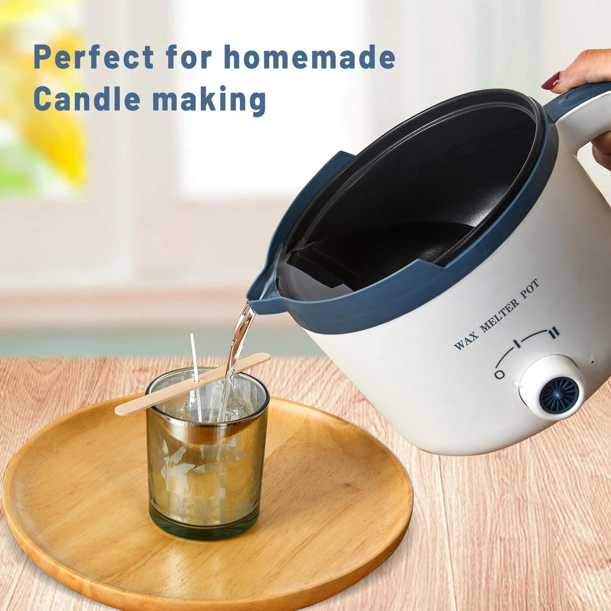 KQU Wax Melting Pot with Thermometer, Electric Wax Melter for Candle Making with Spout, Small Double Boiler Pot Set for Beginner Adults KQU