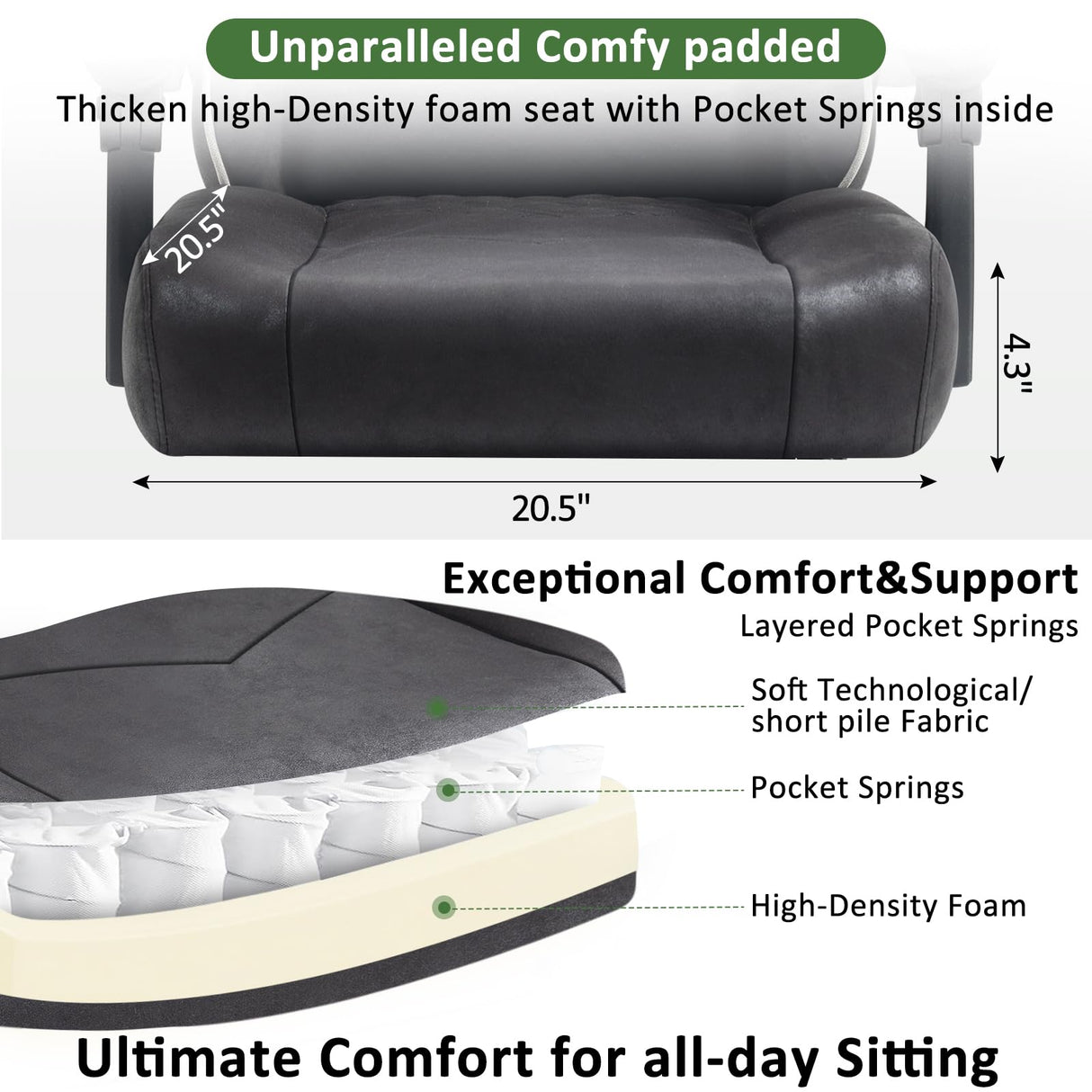 Darkecho Gaming Chair Fabric with Pocket Spring Cushion,Massage Office Chair with Footrest and Linkage Armrests,Ergonomic Adjustable Desk Computer Chair with Headrest and Lumbar Support Black Darkecho