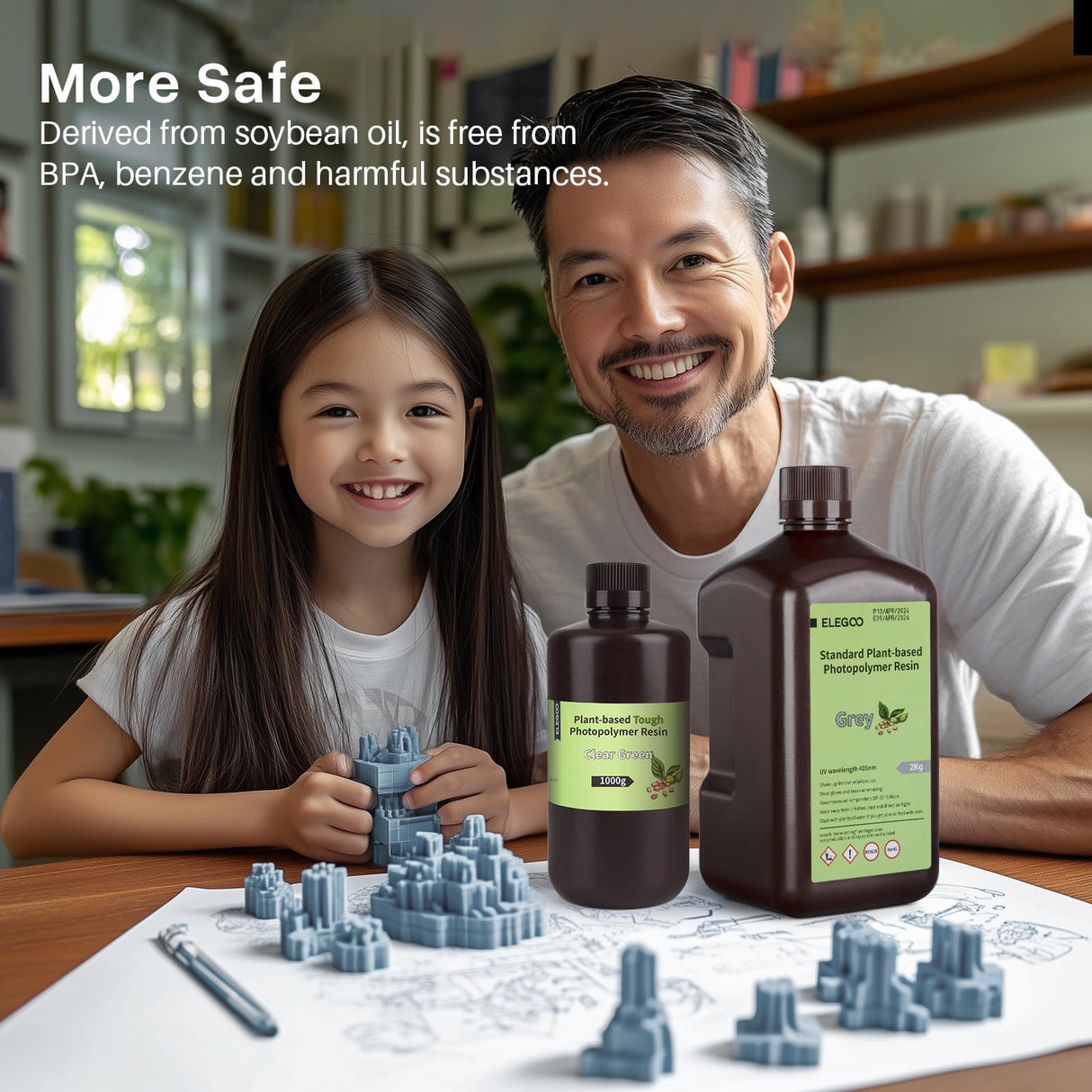 ELEGOO Standard Plant-Based 3D Printer Resin with Low Odor and High Precision, 405nm UV Curing Resin for Mars Saturn Jupiter MSLA DLP LCD 3D Printing - Translucent 2000g ELEGOO