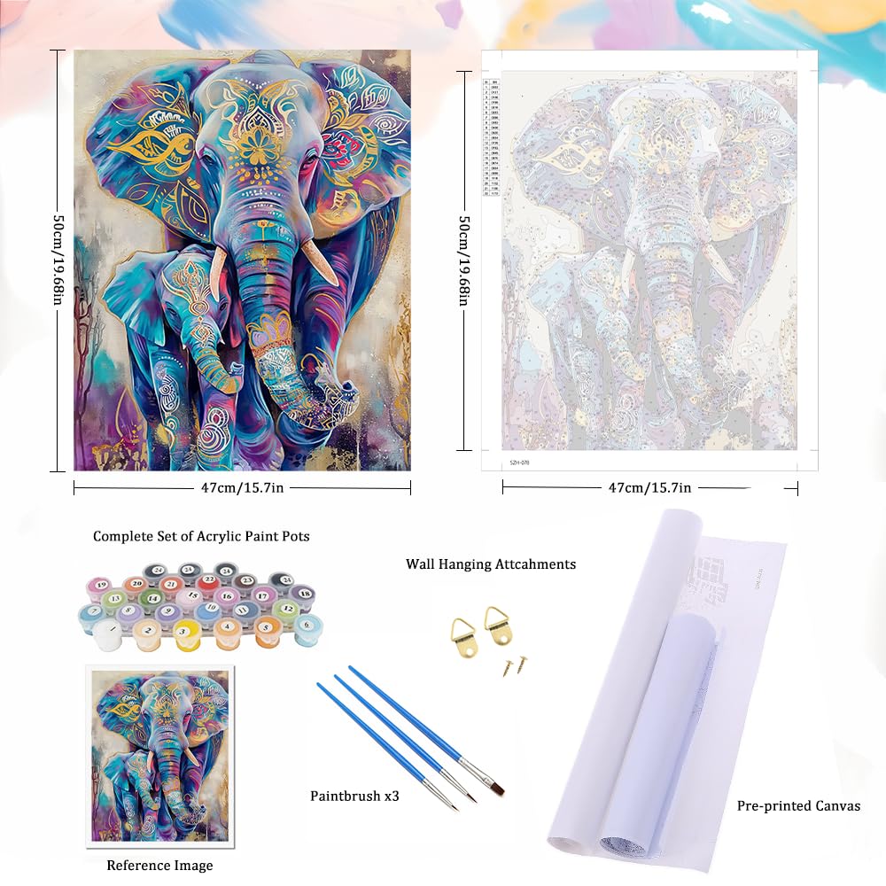 Natuyalo Animals Paint by Numbers Kit for Adults - Elephants Family Paint by Number on Canvas Without Frame, DIY Acrylic Painting for Ideal Gift Home Wall Decor (16x20 Inch) Natuyalo