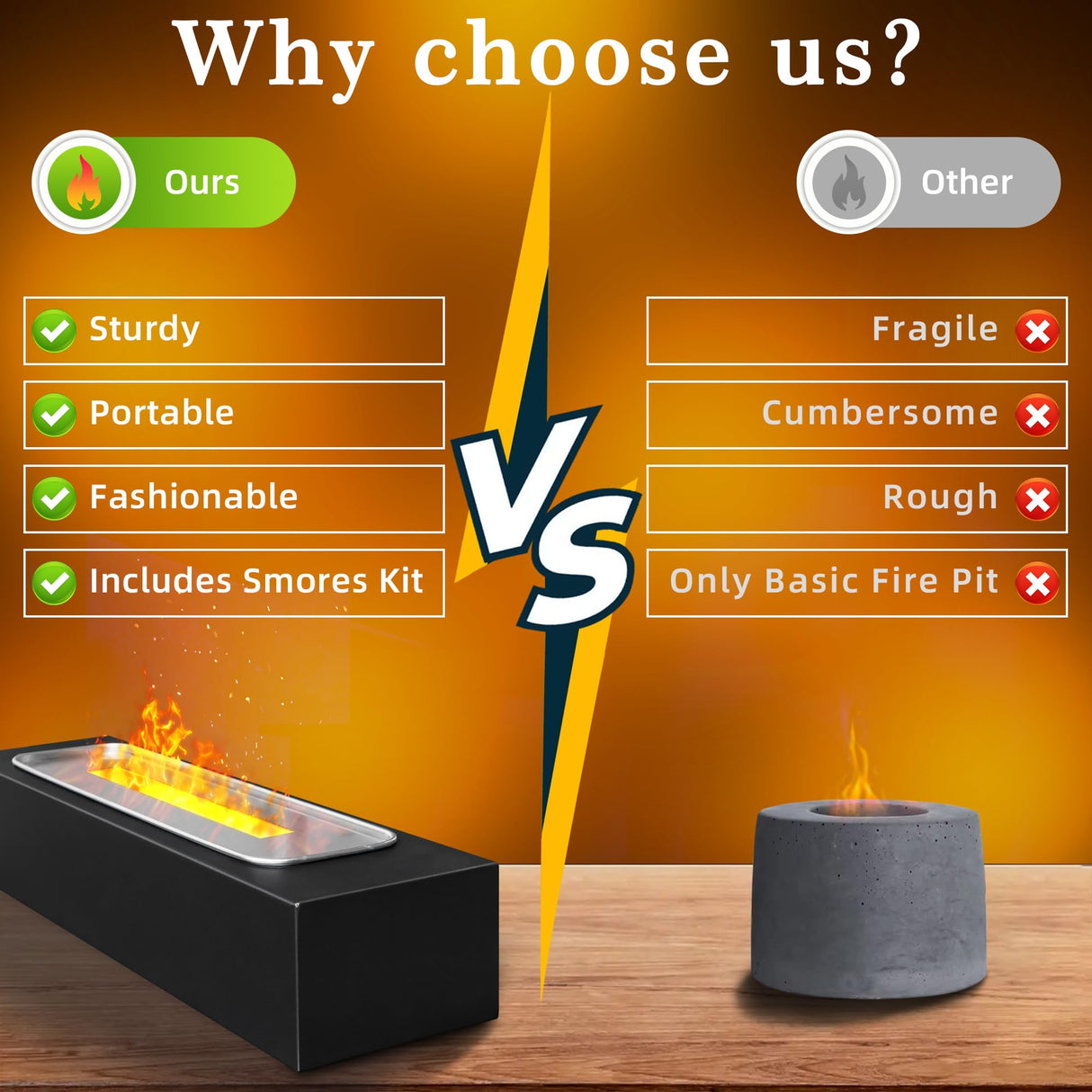 Tabletop Fire Pit with Smores Kit, Table Top Firepit Smores Maker, Portable Outdoor Fireplace Tabletop Decor Home Patio Balcony Backyard Gifts for Mom Dad Men - White Elephant Unique Gift, Black HRANBOTY