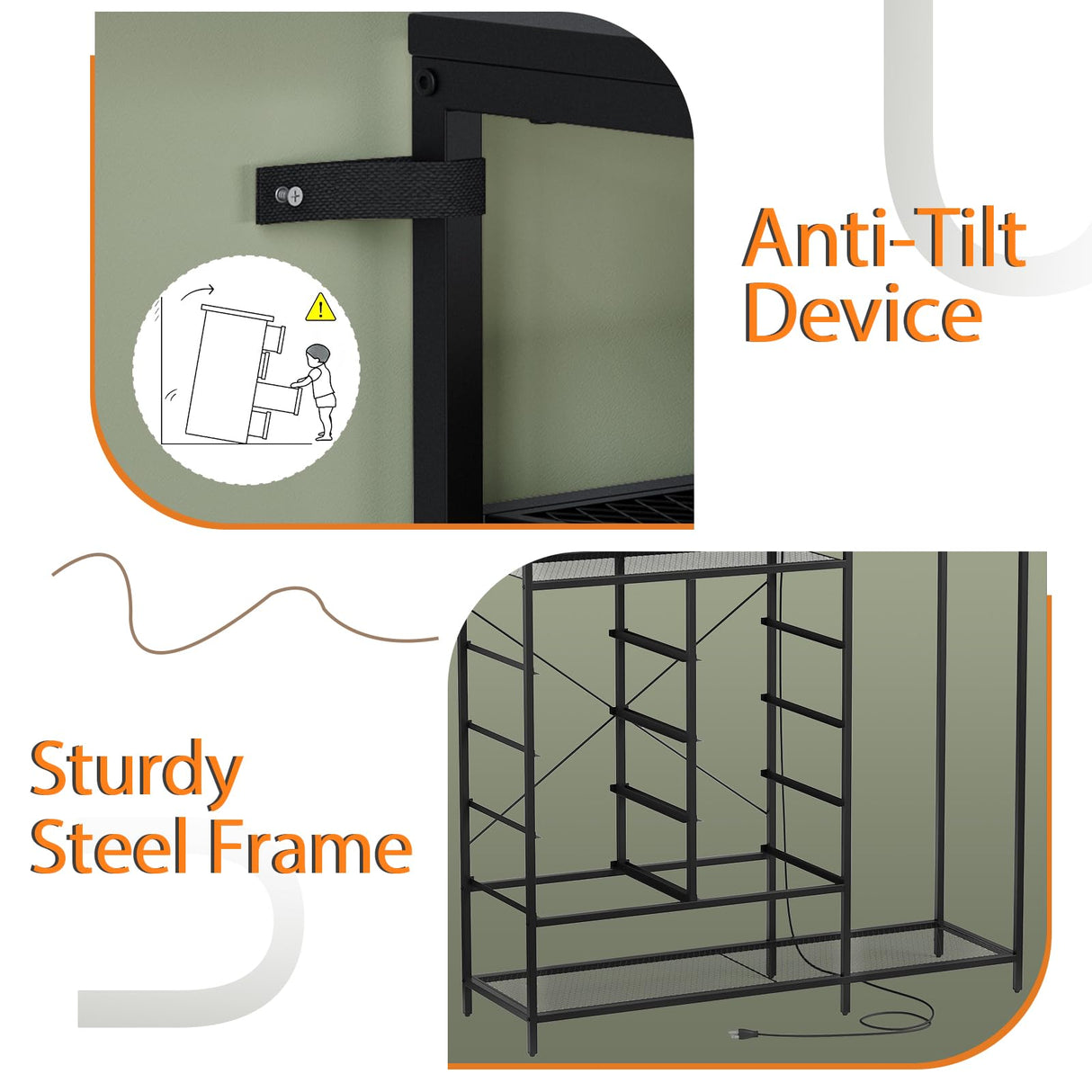 Black Dresser for Bedroom with 8 Drawers and Hanging Rack, 47 Inch Closet Dressers with LED Lights, Shelves & Charging Station, Clothes Storage Organizer Harpaq