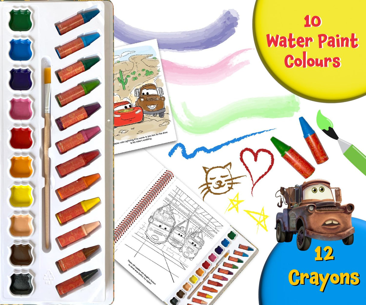 Disney/Pixar Cars on the Road Deluxe Poster Paint & Color - Coloring Book for kids, 80 illustrations, 10 watercolor paints, 12 crayons, 1 paint brush (Deluxe Poster and Paint) Phidal