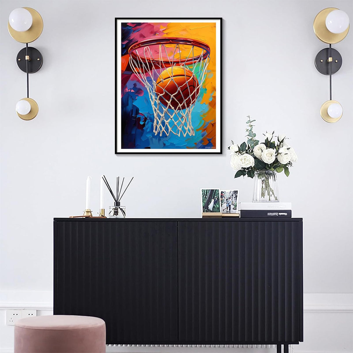 UPABLUNSO Funny Basketball Diamond Art Painting Kits for Adult, Ball Sports 5D Diamond Art for Adults, Round Drill Painting by Diamonds Art and Crafts for Home Wall Decor Gift 12x16 inch UPABLUNSO