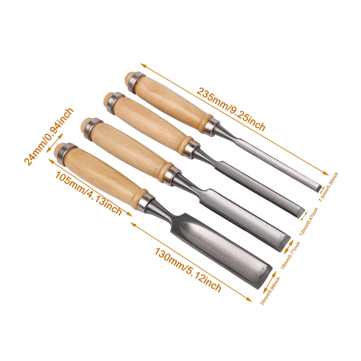4 Pcs Half Round Chisel Chisel Set Inner Edge DIY Wood Gouge Chisel Woodworking Tool 6mm 12mm 18mm 24mm WoodArtSupply