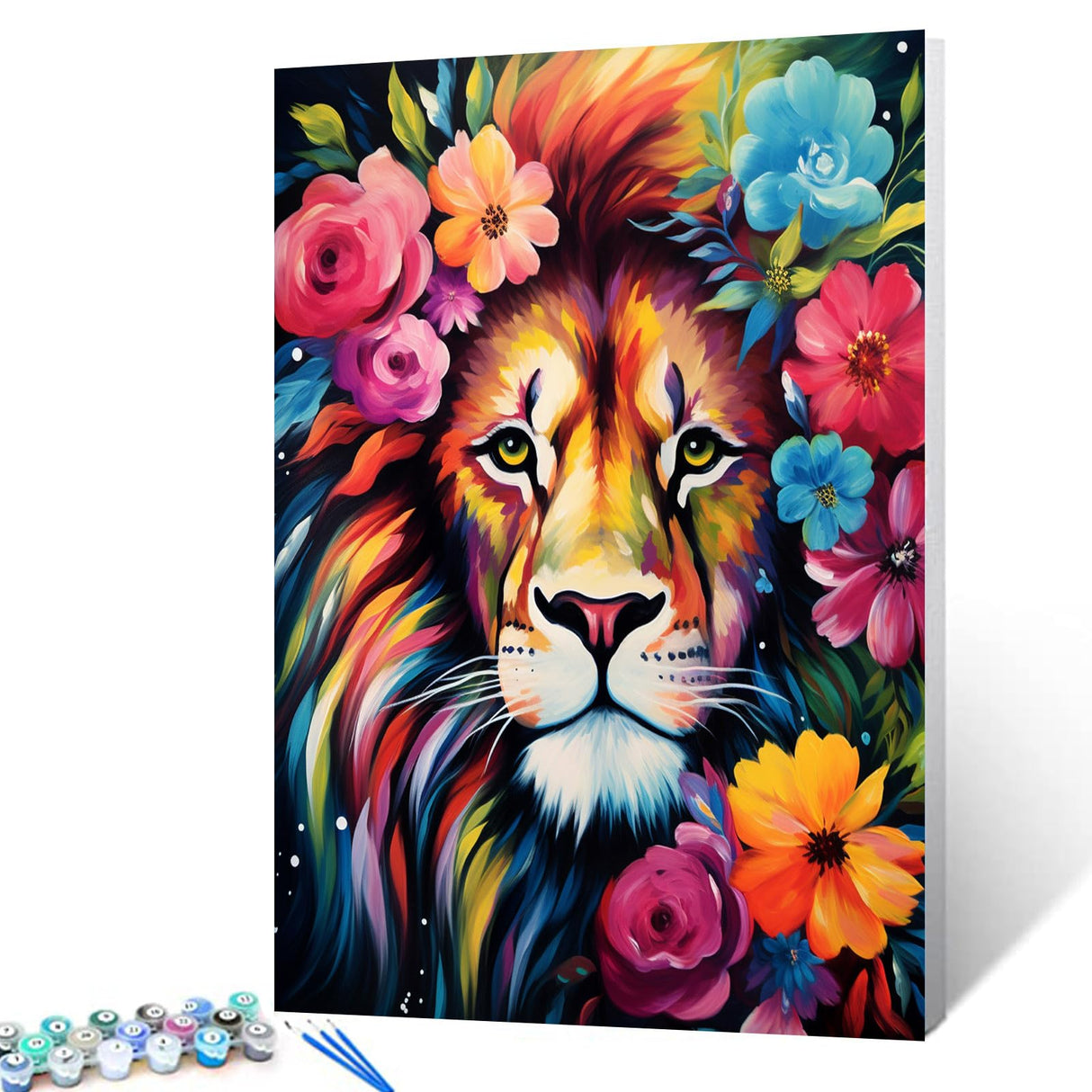 Tucocoo Lion Face Close-up Paint by Numbers Kits 16x20 inch Canvas DIY Oil Painting for Adults with Brushes and Acrylic Pigment - Beautiful Flowers Animal Picture for Home Decor Gifts (Without Frame) Tucocoo