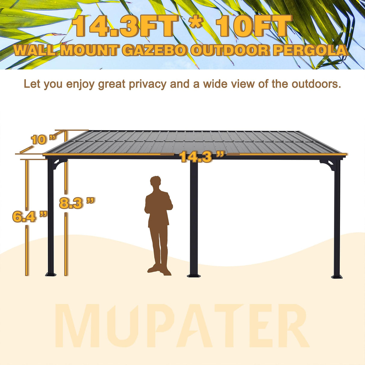 MUPATER 10'x 14' Gazebo, Outdoor Pergola on Clearance with Aluminum Frame, Outdoor Patio Lean to Gazebo Awnings for Deck, Porch and Backyard MUPATER