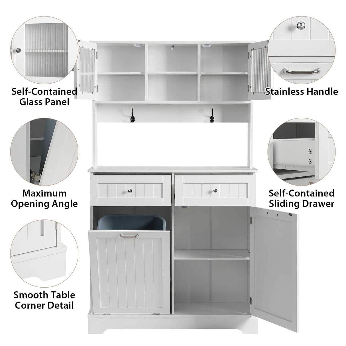 YOCONYO Tilt Out Trash Cabinet,Storage Cabinet,Two Solid Wood Hideaway Trash Holder Drawers,Wooden Freestanding Recycling Cabinets,Trash Can for Kitchen,White YOCONYO