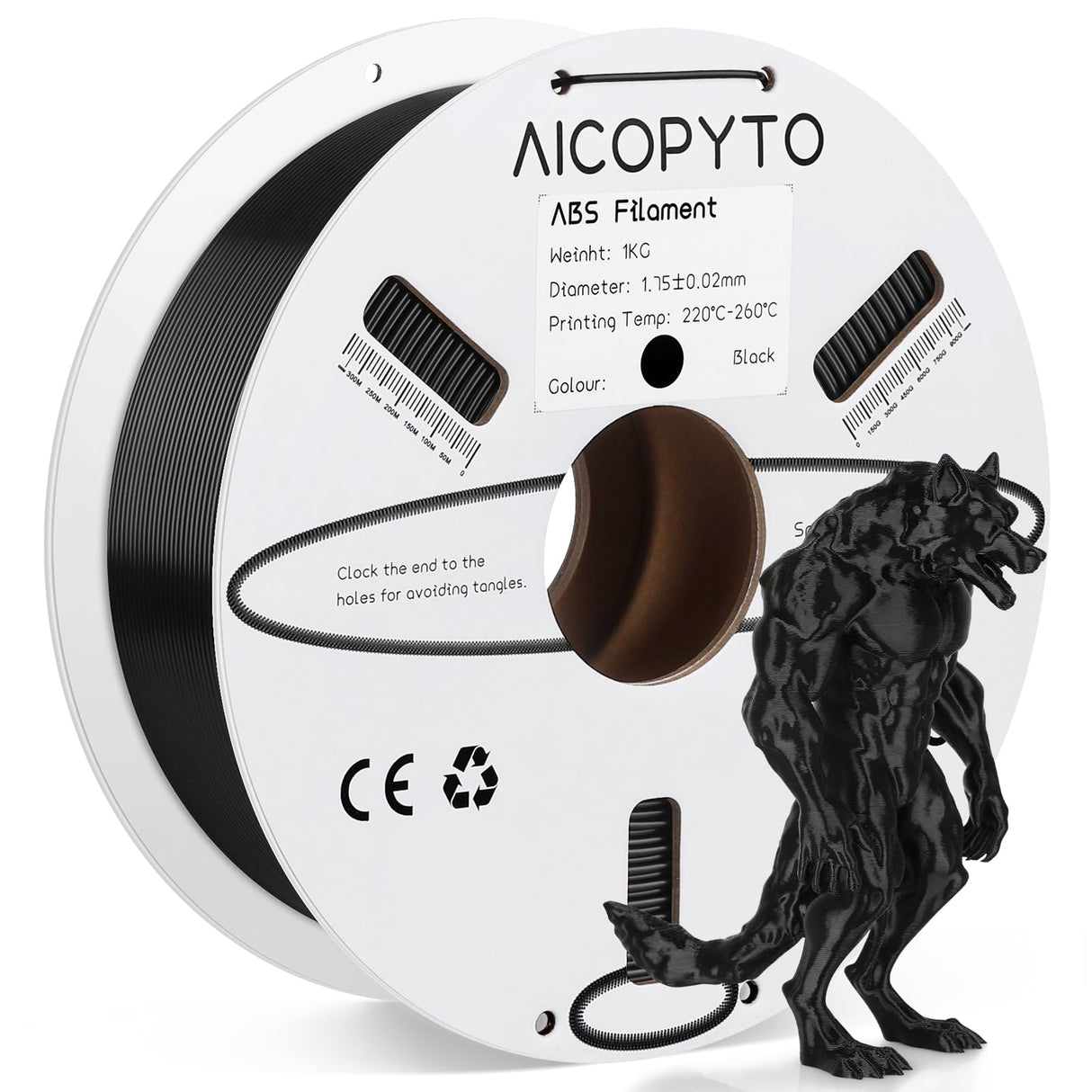 AICOPYTO ABS Filament 1.75mm, 3D Printer Filament Dimensional Accuracy +/- 0.02mm, 1KG Cardboard Spool (2.2 lbs) 3D Printing Filament Fits for Most FDM 3D Printers - ABS Black AICOPYTO