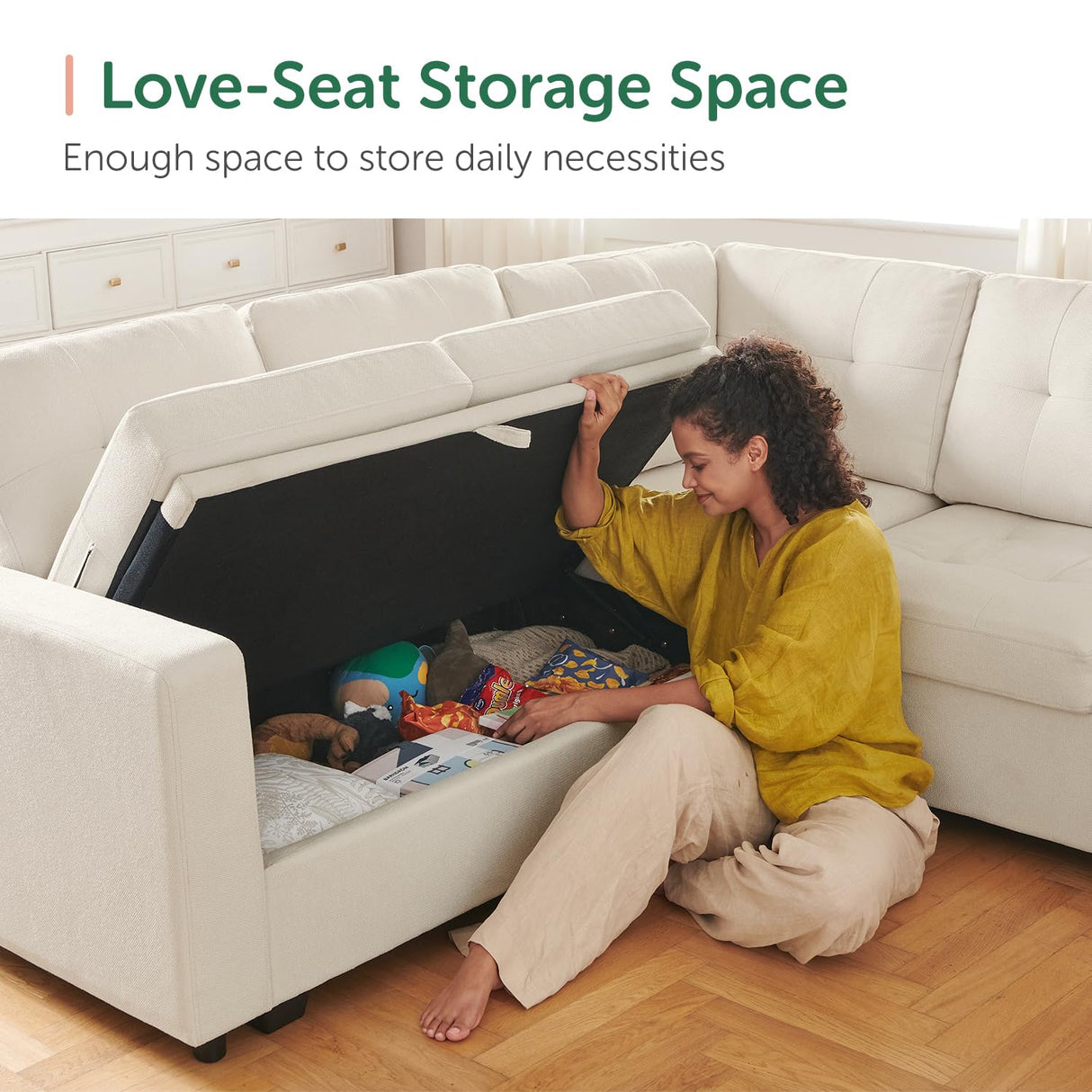 HONBAY Sleeper Sectional Sofa with Pull Out Bed, U Shaped Sectional Sleeper Couch with Storage Chaise, Convertible Sectional Sleeper Sofa Bed, Beige HONBAY