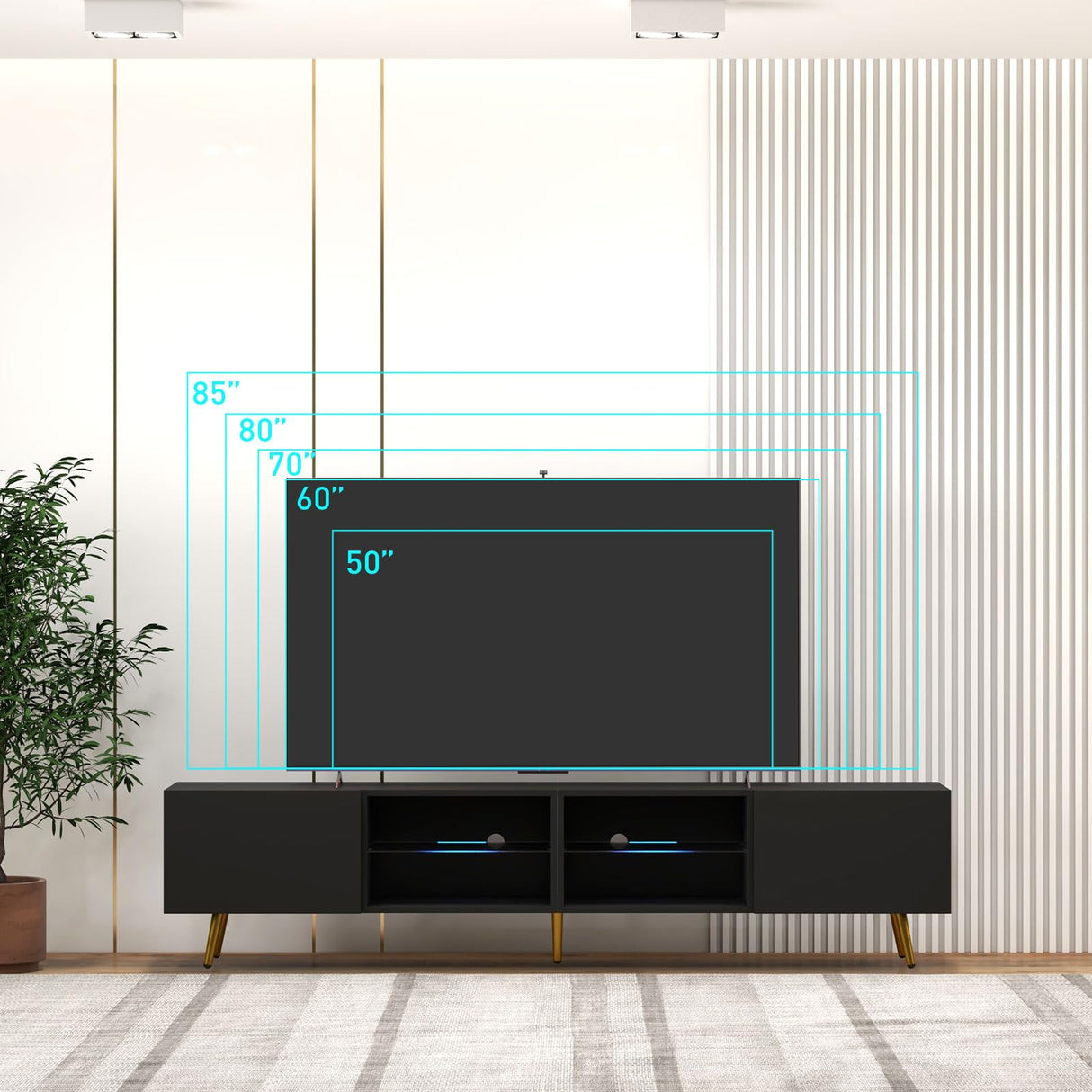 Bonzy Home 86" TV Stand, Modern Entertainment Center for 75" TV, Television Console Table with Storage Cabinets for Living Room, Black Bonzy Home