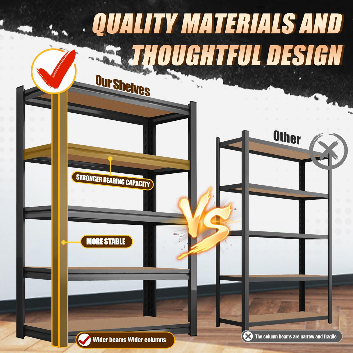 AOJUFEO 72" H Garage Shelving Heavy Duty 5-Tier Storage Shelves, 2200 lbs Adjustable Metal Shelving Unit, Utility Storage Rack Shelf for Garage, Basement, Pantry, Black 72''H x 35.5''W×16''D AOJUFEO