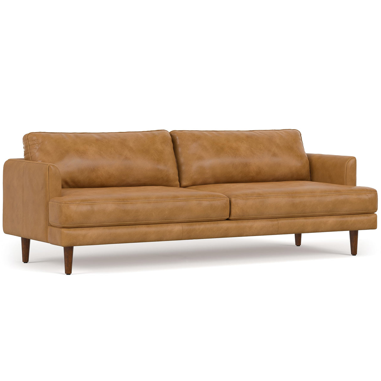 SIMPLIHOME Livingston 90-inch Wide Sofa in Sienna Top Grain Genuine Leather, Handcrafted Mid-Century Modern Couch for Living Room, Large 3-Seater with Feather-Wrapped Cushions and Solid Wood Frame SIMPLIHOME