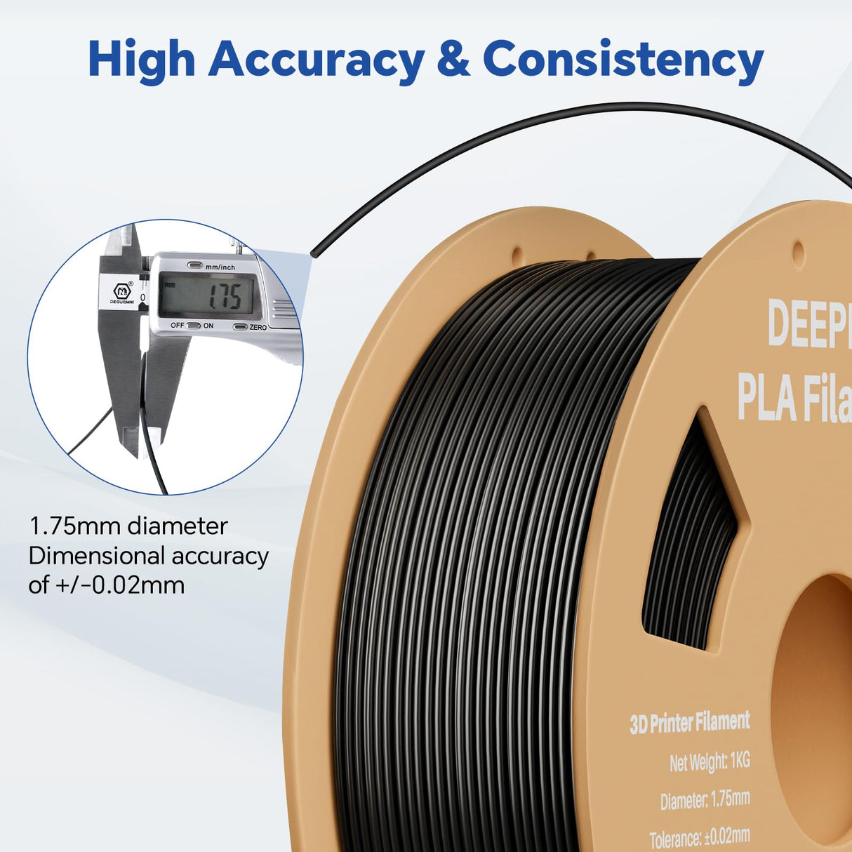 DEEPLEE PLA 1.75mm 3D Printer Filament, Dimensional Accuracy +/- 0.02mm, Neatly Wound, No Clogging, Vacuum Package, Fits for Most FDM 3D Printers, Cardboard Spool 1kg White Deeplee