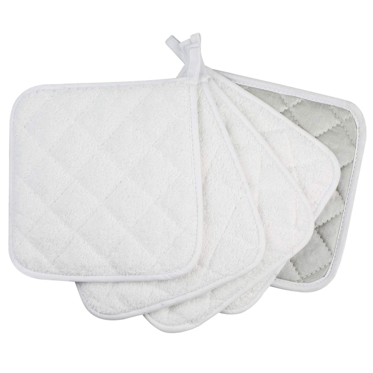 100% Cotton Kitchen Everyday Basic Terry Pot Holder Heat Resistant Coaster Potholder for Cooking and Baking Set of 5 White Lifaith