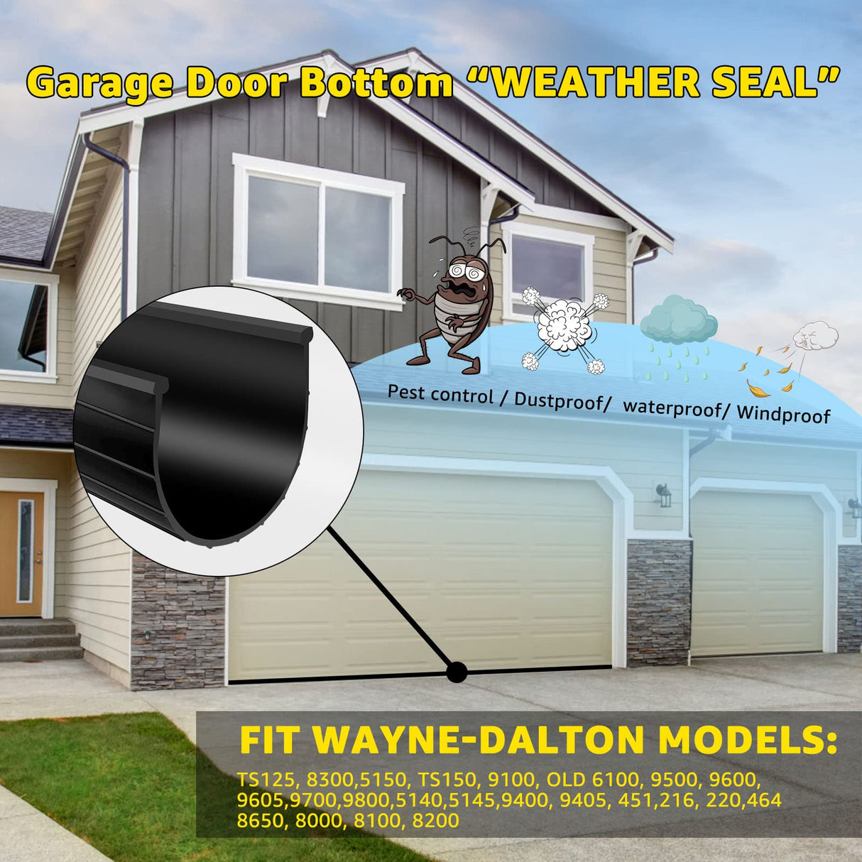 for Wayne Dalton Garage Door Bottom Weather Seal 154448 Replacement for Weather Stripping Fit 18 FT Wide Doors(18Ft) Sousery