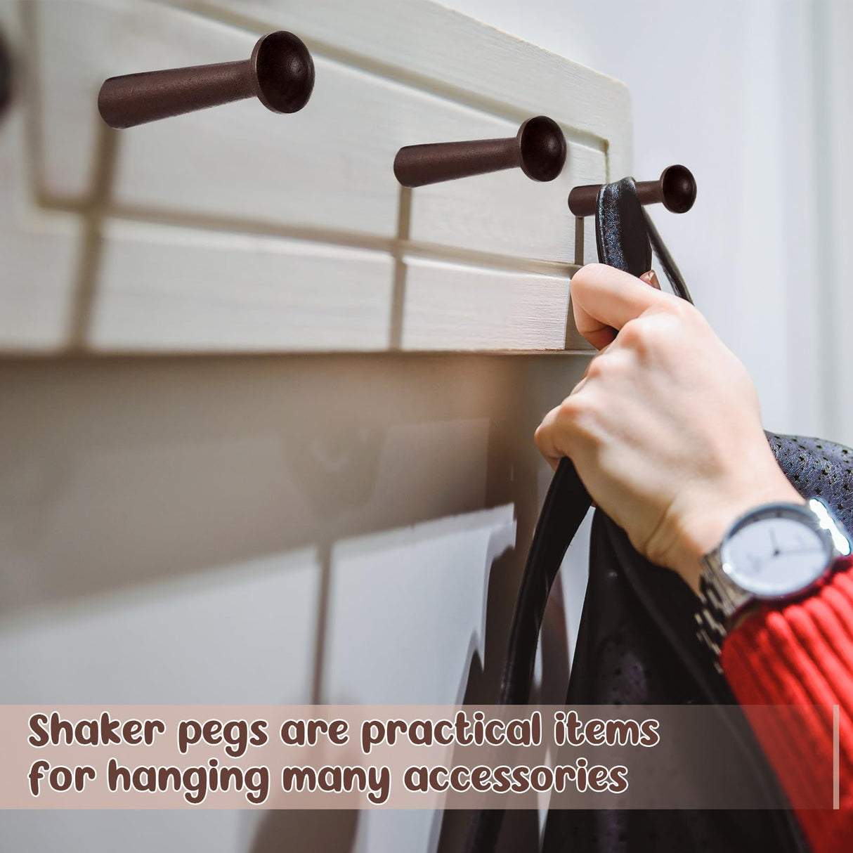 20 Pieces Wooden Shaker Peg Screw-on Pegs 2.9 Inch Long Unfinished Wood Shaker Racks for Hanging Clothes Hats Towel and More DIY Paint Color (Dark Brown) Jetec