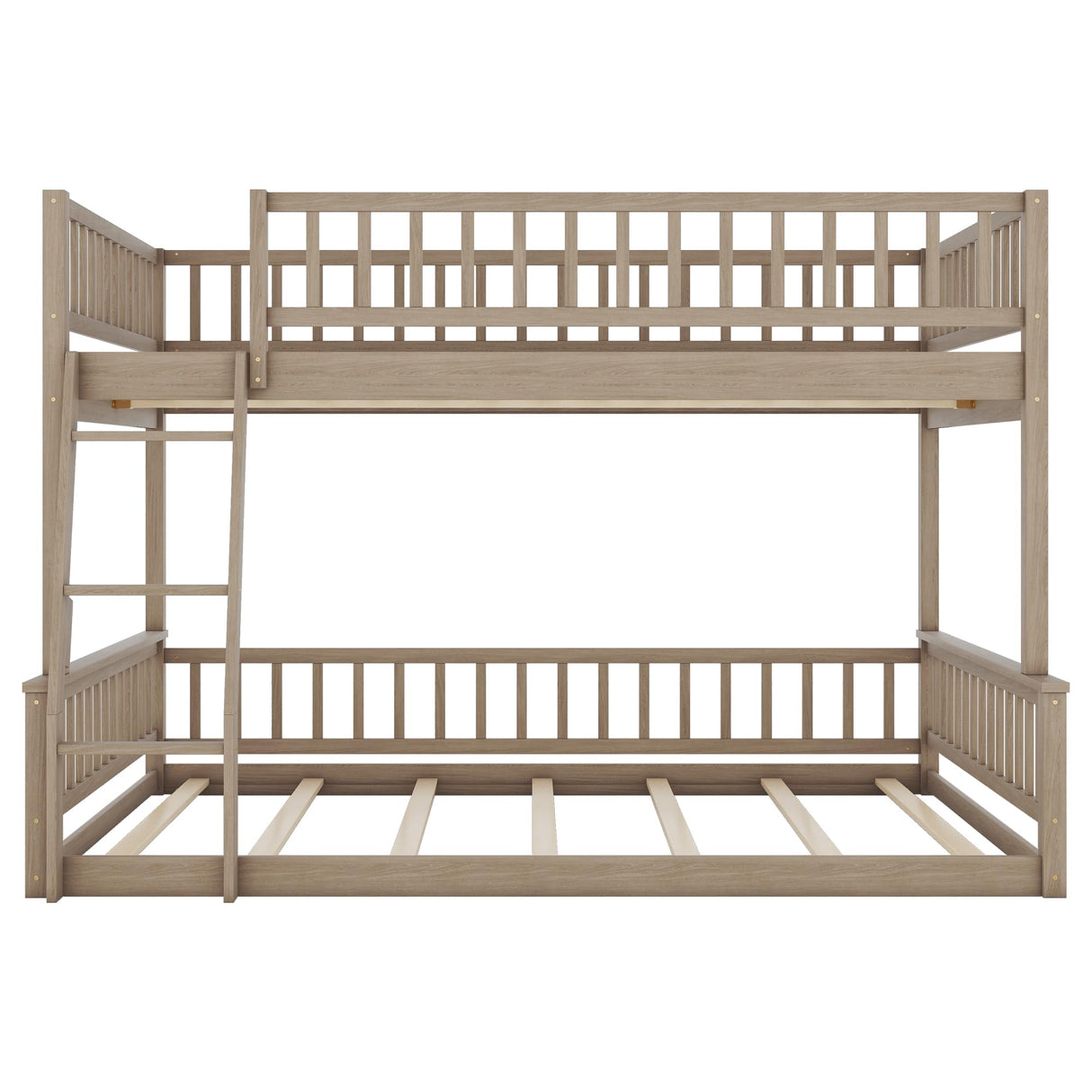 XD Designs Full XL Over Queen Bunk Bed with Safety Guardrails, Solid Wood Floor Bunk Bed Frame with Sturdy Slat Support for Kids Teens Adults, Detachable Design (Walnut-tra) XD Designs