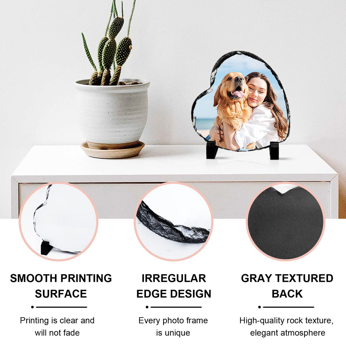 Beclumas 6 Pack 5.7" X5.7" Sublimation Slate Blanks,Heart Heat Thermal Transfer Stone Slate Picture Frame Plaque with Display Stand for Desktop Souvenir DIY Personalized Custom Gift Design Beclumas