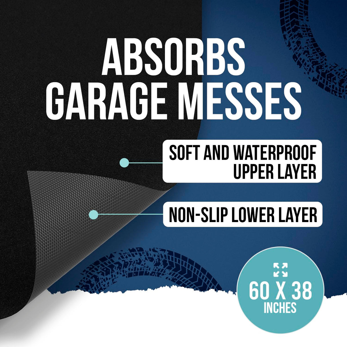 ITSOFT 60 x 38 in - Oil Absorbent Garage Floor Mat and Mechanic Pad - Protects Floor from Spills, Drips, Splashes and Stains | Washable, Cut to Size, Non Slip and Waterproof Backing Layer ITSOFT