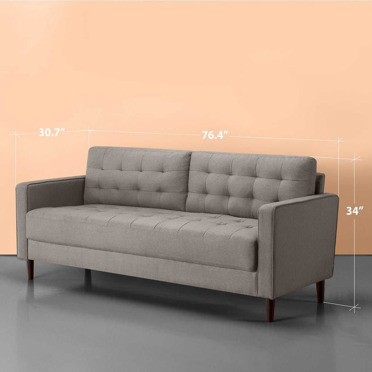 ZINUS Benton Sofa Couch, Grid Tufted Cushions, Easy, Tool-Free Assembly, Stone Grey Zinus