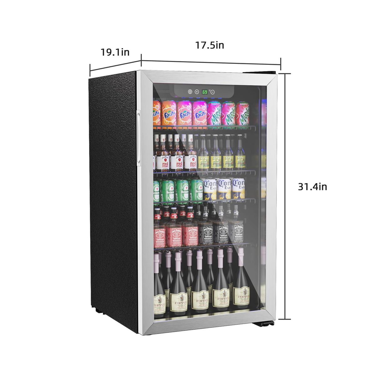 Erivess Compact Freestanding Beverage Refrigerator,126 Can/3.2 Cubic FeetMini Fridge with Reversible Glass Front Door for Soda, Beer, or Wine, Under Counter Drink Refrigerator with Adjustable Shelves Erivess